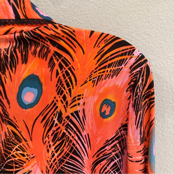 Vintage 70s/80s Mr. Stan Peacock Feather Print Button Down Woven Rayon Blend L - Picture 12 of 15